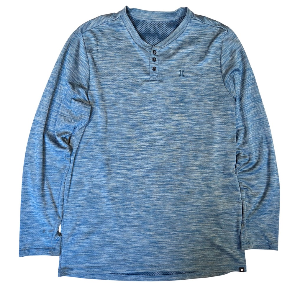 Hurley Mens Long Sleeve Henley Shirt Blue Space Dye Large Athleisure Gym